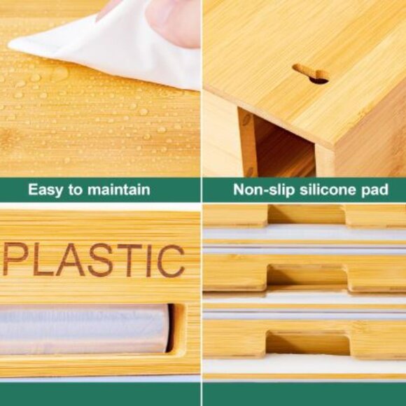 Bamboo Kitchen Organizer 3 In 1, Wrap, Foil and Ziplock bag Organizer - Picture 3 of 6